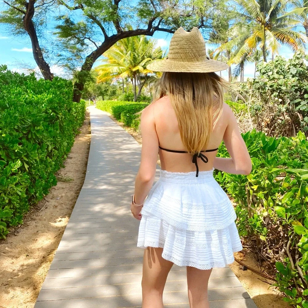 aerie White Tiered Eyelet Mini Skirt